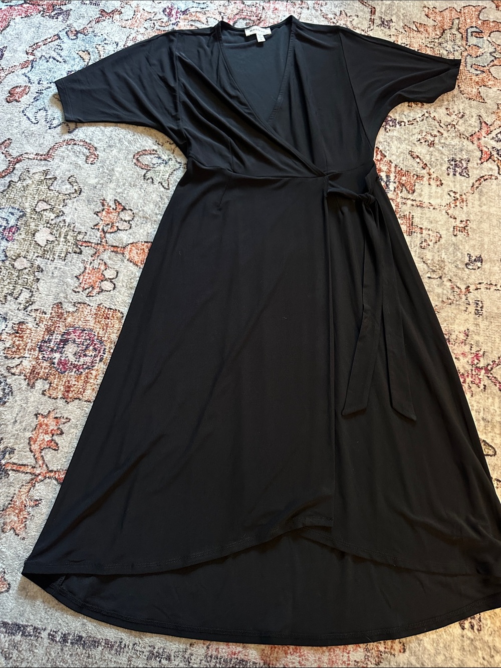Monteau Black High-Low mock Wrap Dress